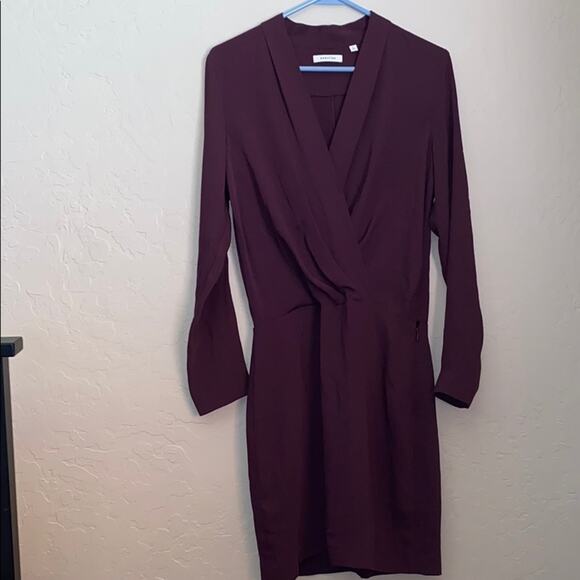 Babaton dark plum color long sleeve wrap dress - Picture 10 of 10